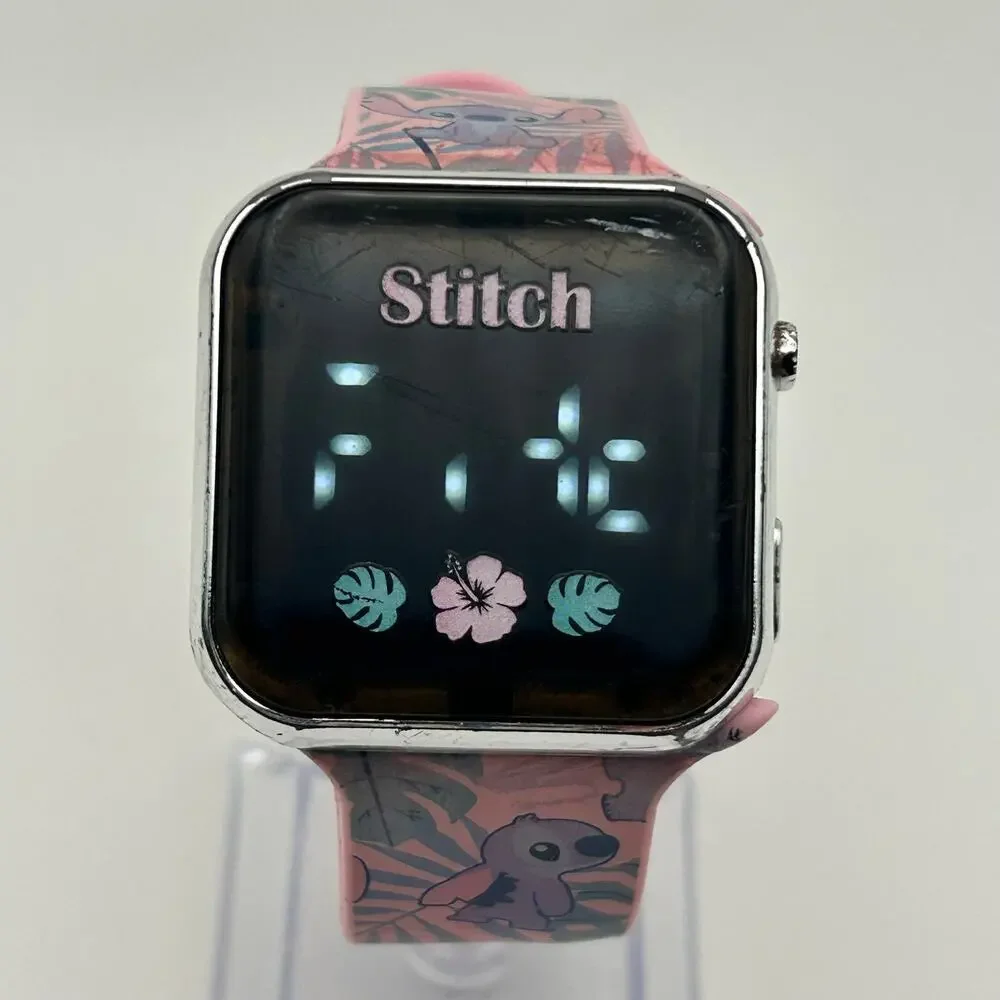 Disney Stitch Digital LED Watch Pink Silicon Strap Working New Battery